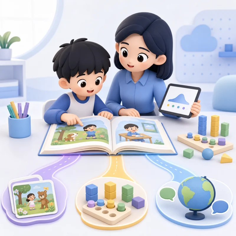 教师依据教材观察学生课程参与表现的卡通插画